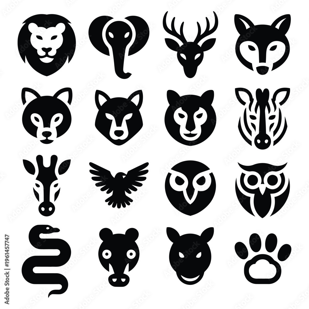 Fototapeta premium Wild Animal Head Silhouette Portraits
