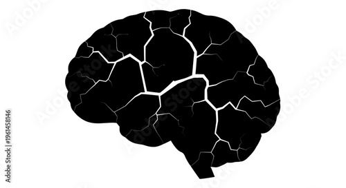 Human Brain Silhouette with Cracks Concept, Mental Health and Psychological Stress Illustration, Brain Damage, Alzheimer's and Memory Loss Awareness, Emotional Breakdown and Burnout Abstract Design