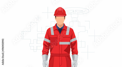 Man in Red Protective Workwear and Hard Hat.