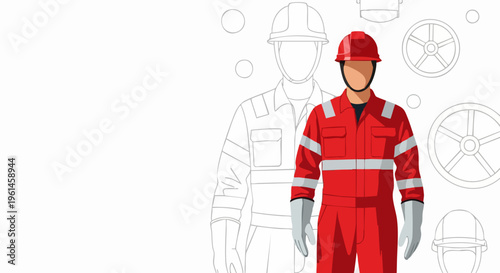 Man in Red Protective Workwear and Hard Hat.