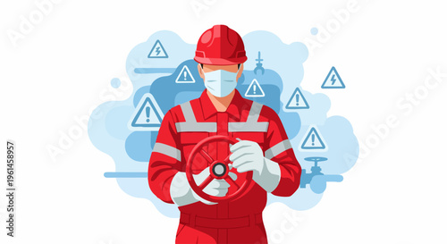 Industrial worker in protective gear operating machinery.