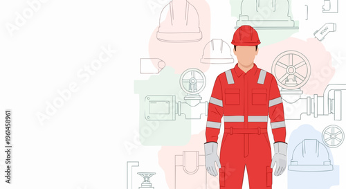 Man in Red Protective Workwear Standing Confidently.