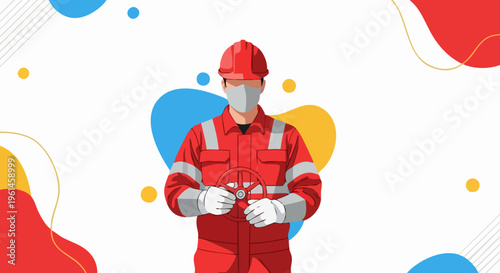 Industrial Worker Wearing Protective Gear and Mask.