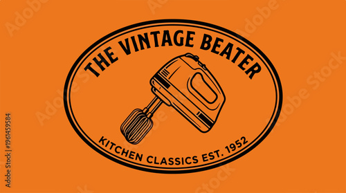 Vintage Beater Kitchen Classics Logo on Orange Background.