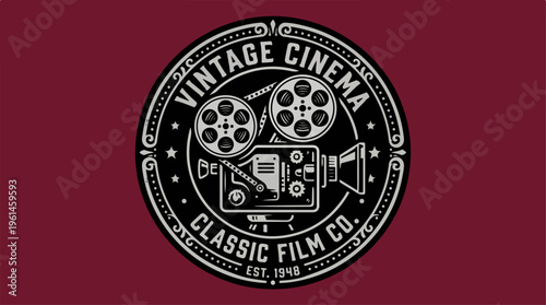 Vintage Cinema Classic Film Company Logo on a Maroon Background.