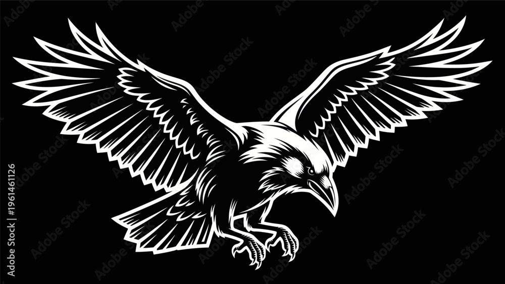 Obraz premium Soaring eagle silhouette on black