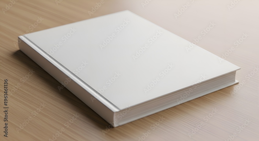 Fototapeta premium Blank White Hardcover Book on Wooden Table - Mockup Template for Design
