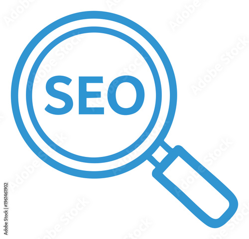SEO Magnifying Glass Optimizing Search Engine Visibility and Online Presence.