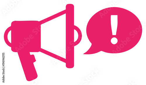 Pink Megaphone with Exclamation Point Important Announcement and Urgent Alert.