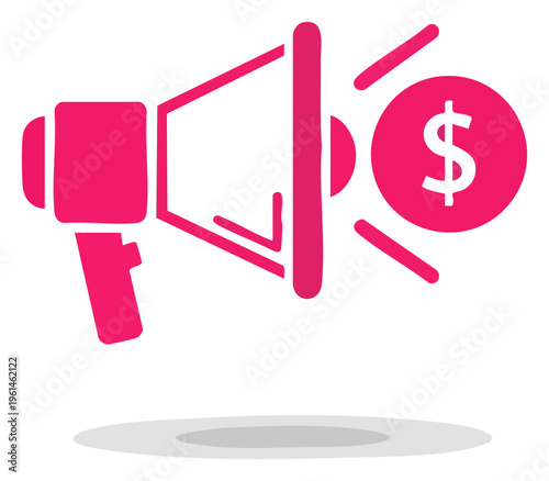 Pink Megaphone with Dollar Sign Advertising and Promotion Concept.