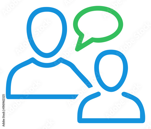 Mentoring and Communication Two Figures with Speech Bubble Icon.