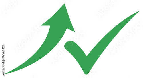 Green Upward Arrow and Check Mark Symbolizing Growth and Approval.