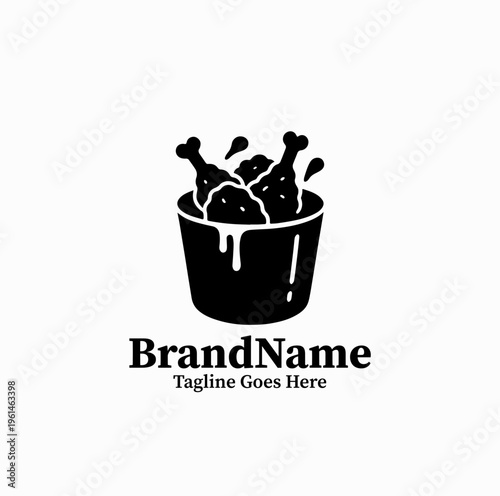 Korean Fried Chicken Bucket Silhouette with Dripping Sauce Fast Food Logo