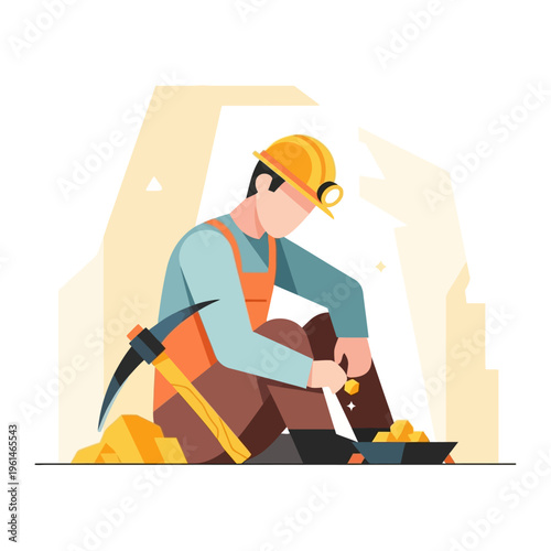 Gold Miner Working Hard to Extract Precious Metal.