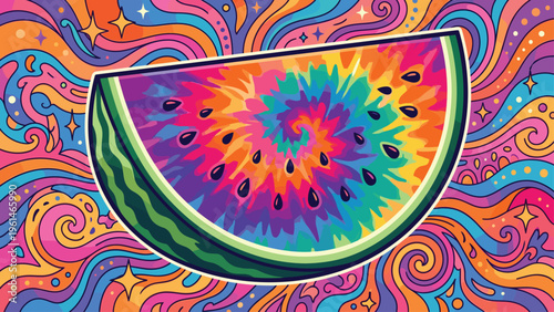 Vibrant Tie-Dye Watermelon Slice Graphic Design - Summer Fun & Retro Vibes