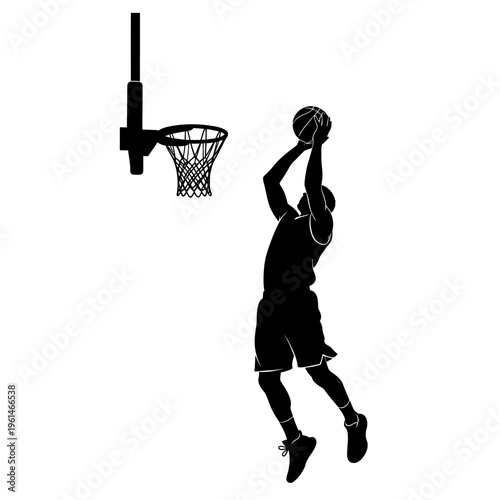 Basketball Layup Close to Basket Silhouette – Easy Score Finish, Close Range Shot Technique
