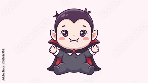 Cute Baby Vampire Character Cape Fangs Happy Arms