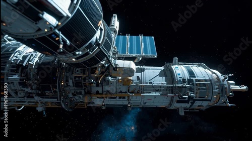 Futuristic space engineering modular station orbital habitat spacecraft exterior docking module