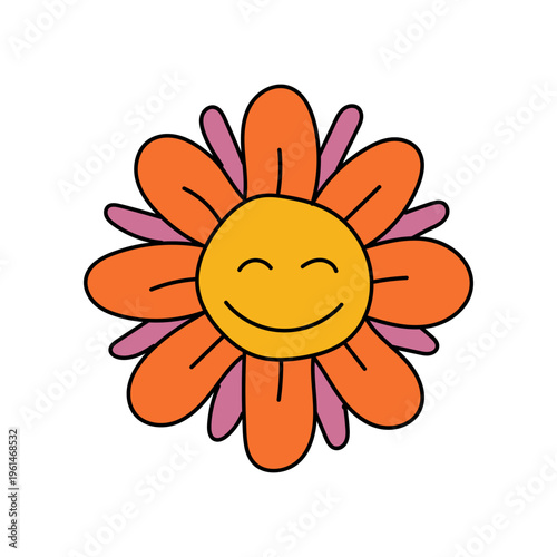 Happy Retro Flower Illustration