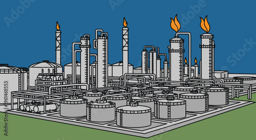 Industrial oil refinery plant facility.