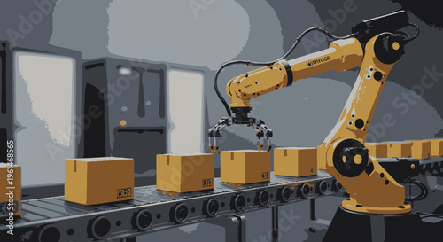 Industrial robotic arm on conveyor belt.