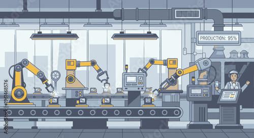 Industrial robots in a factory setting 1.