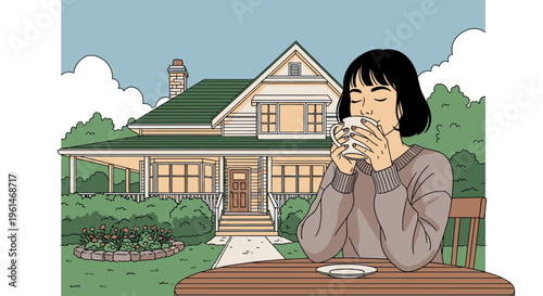 Woman drinking from a cup.