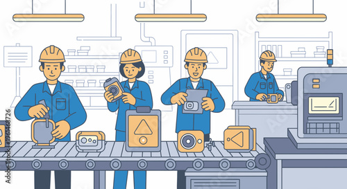 Workers in factory production line.