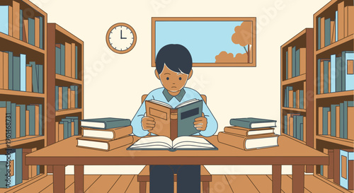 Young Asian man reading a book.