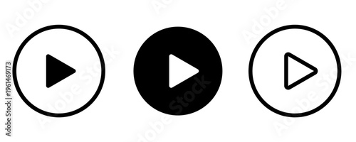 Play button icon vector symbol. Set of music video start signs isolated on white.