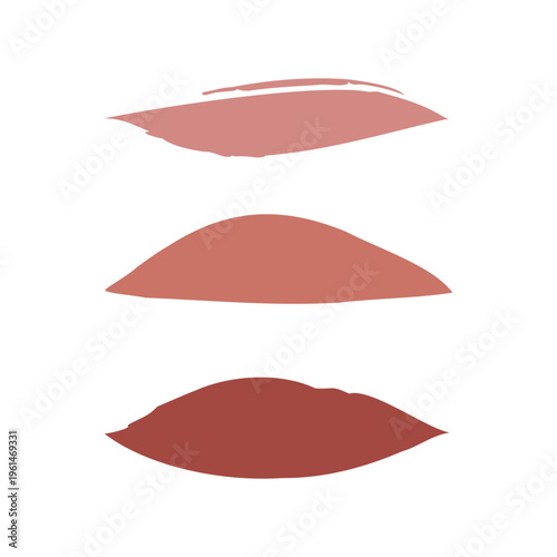 Three distinct lipstick swatches showcase varying shades of nude to reddish brown.