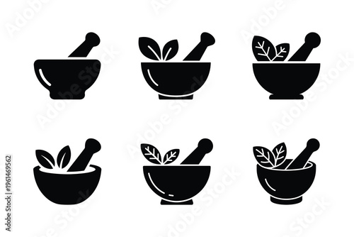 Mortar and pestle icons silhouette with a clean background