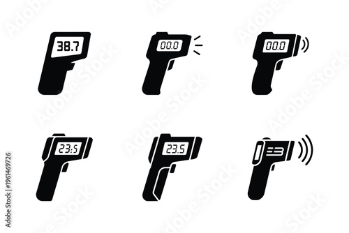 Black infrared thermometers on clean background