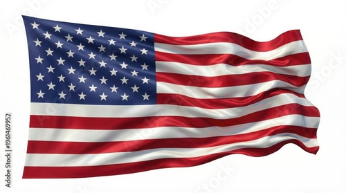 Waving american flag with stars and stripes on white background