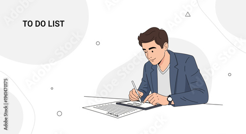 Man writing on to do list, business planning, organization, task management, goal setting