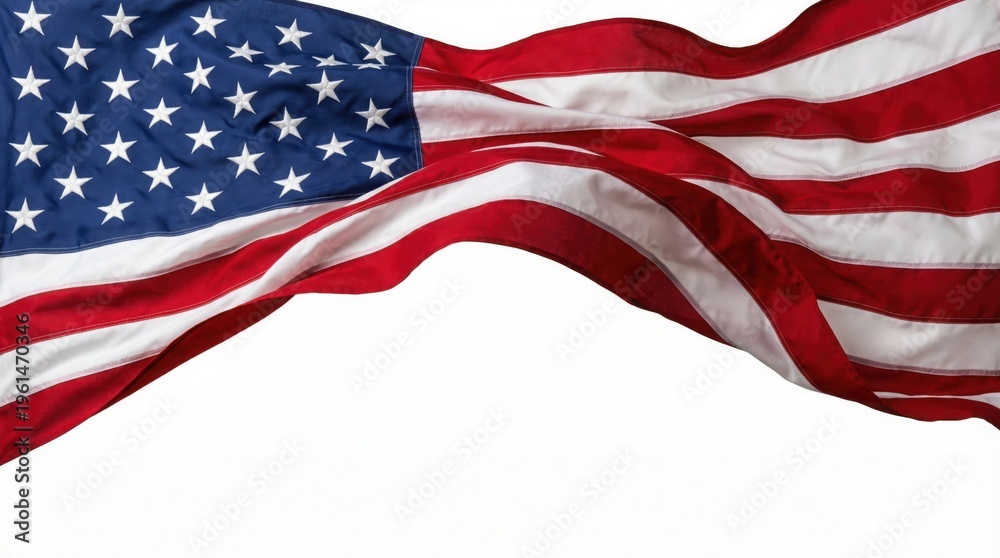 Obraz premium Waving american flag on white background symbolizing freedom and patriotism