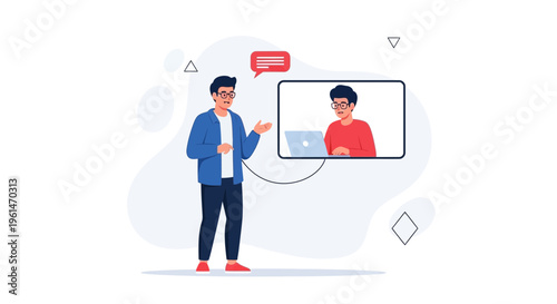 Online Meeting: Man Presenting to Remote Colleague via Video Call