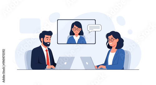 Business meeting online: colleagues in video conference, remote work, teamwork