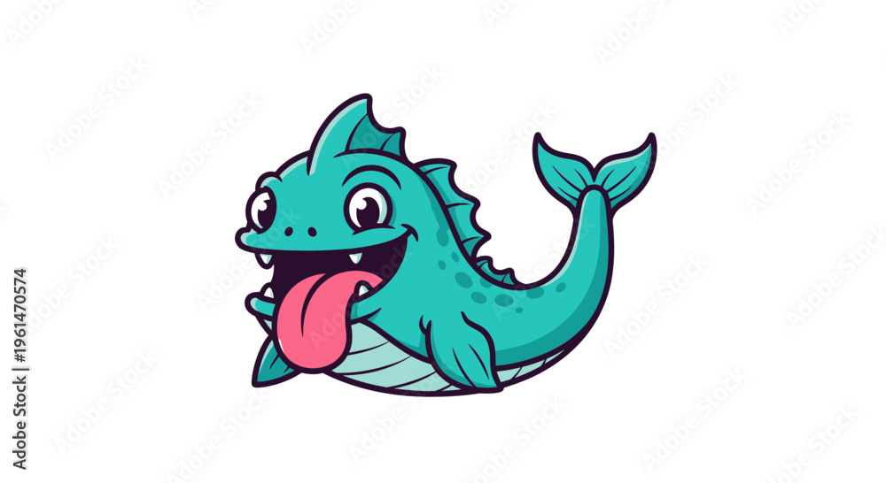 Obraz premium Cartoon Teal Mermaid Tongue Out Smiling.