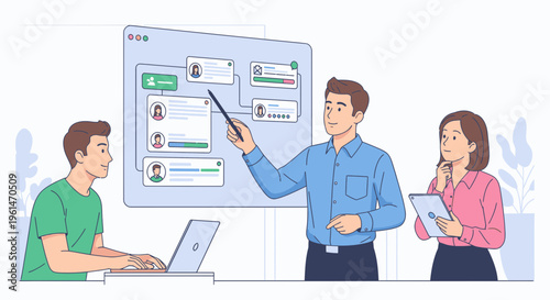 Business people discussing project plan.