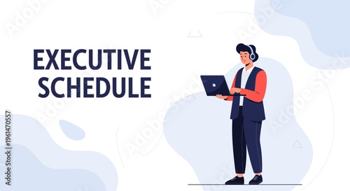 Executive Schedule Management with a Professional Using Laptop and Headphones