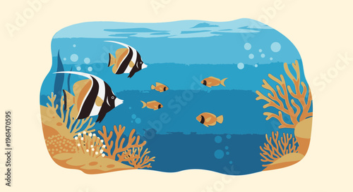 Colorful fish swimming in ocean.