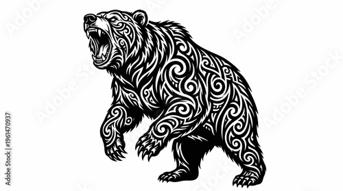 Tribal roaring bear with strong