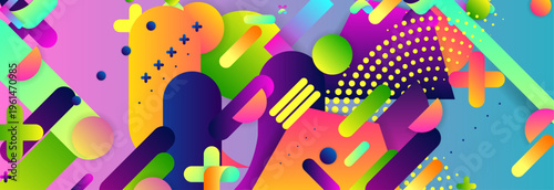 New bright juicy summer abstract fluid creative banner, trendy bright neon colors with dynamic lines