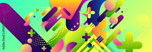 New bright juicy summer abstract fluid creative banner, trendy bright neon colors with dynamic lines
