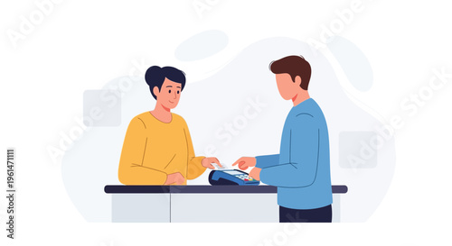 Customer paying with credit card at checkout counter, modern retail transaction