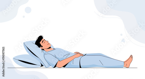 Man sleeping peacefully on a pillow, calm and relaxed pose, illustration