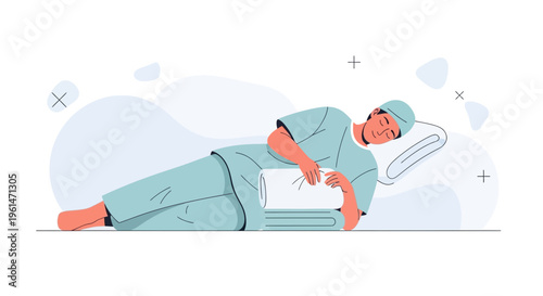 Doctor Sleeping on Bed, Medical Staff Rest, Healthcare Worker Exhaustion, Hospital Break