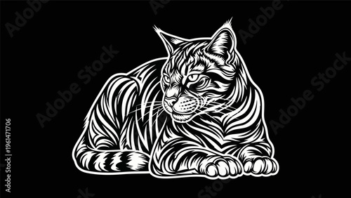 Stylized cat illustration on black background