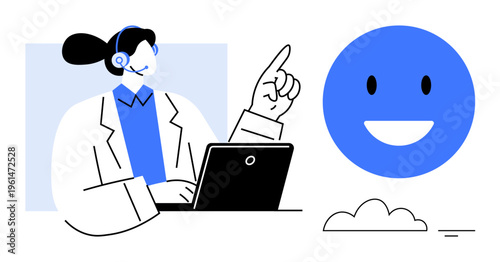 Customer support concept. Customer service ative with headset assisting clients. Customer support focuses on communication, problem-solving, and satisfaction. For business, tech, customer care